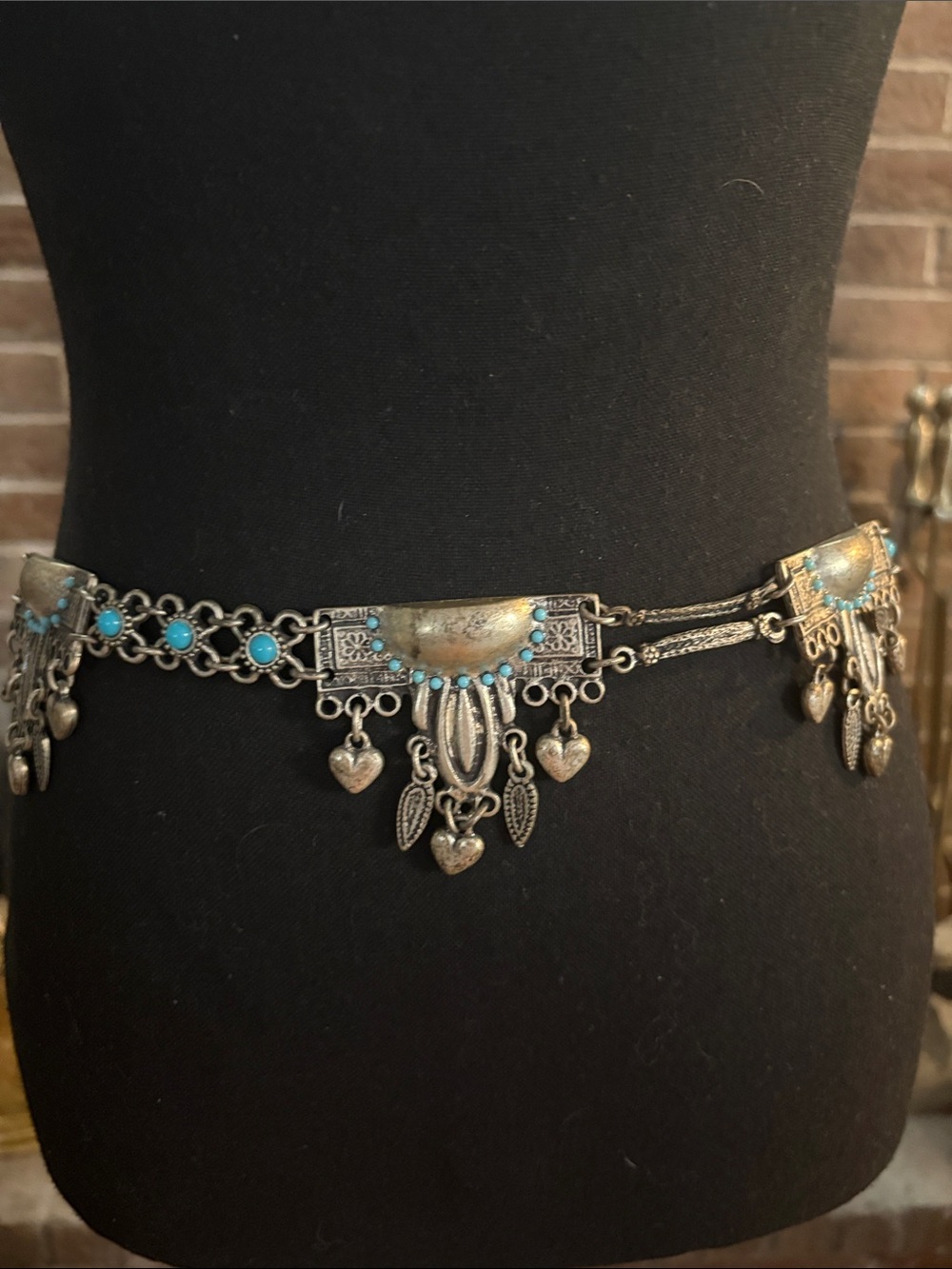 Lucky Brand Silver-Tone Belt with Turquoise Accents